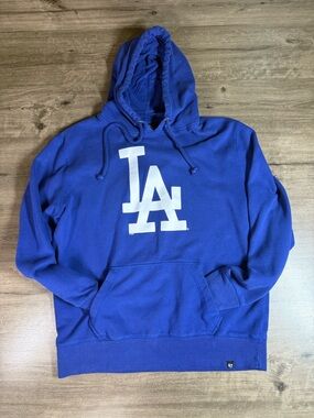 47 Los Angeles Dodgers Royal Blue Crewneck Hoodie with White LA Logo